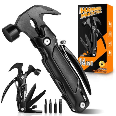 ISEYOU 14-in-1 Multitool Gadget Utili con Blocco di Sicurezza, Attrezzo Multifunzione Idee Regalo Uomo Compleanno, Regali Festa del Papà, Regali per Lui, Multiuso Tool per Campeggio/Escursionismo
