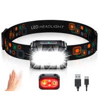 ISEYOU Torcia Frontale LED Ricaricabile, Super Luminoso Lampada Frontale con Sensore Movimento&Luce Rossa, IPX4 Impermeabile, 5 Modalità di Illuminazione, 1200mAh Torcia da Testa per Campeggio/Corsa