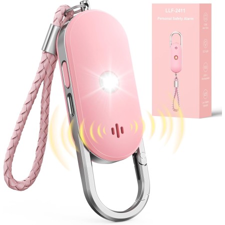 ISEYOU Allarme Personale Antiaggressione, Allarme 130dB Ricaricabile Sirena con LED Luce Stroboscopica Portachiavi Difesa Personale - Dispositivo di Sicurezza di Emergenza per Donne/Bambini/Anziani-Rosa