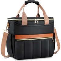 ISEYOU Borsa Termica Porta Pranzo, Apertura Larga Borse Porta Pranzo con 6 Tasche, Grande 14,7L Impermeabile Borsa Frigo con Spallacci Regolabili e Porta Bottiglia per Lavoro, Picnic, Scuola e Viaggi Nero