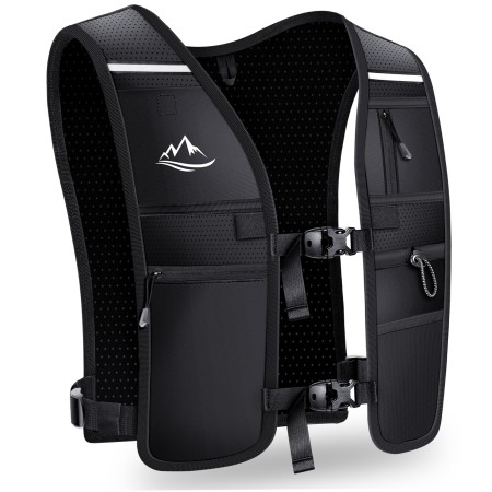 ISEYOU Gilet Running Super Leggero, Gilet da Corsa Riflettente Traspirante per Uomini e Donne, Tasche Multiple, Cintura Regolabile Running Vest per Ciclismo Escursionismo Trekking Trail-L