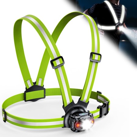 ISEYOU Luce Running, Luce per Corsa Notturna 500 Lumen & USB Ricaricabile, 6 Modalità di Luci, 45° Regolabile, IPX4 Impermeabile con Cinghie Doppie Riflettenti per Jogging, Escursionismo, Campeggio