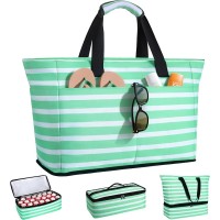 ISEYOU Borsa Mare Donna Grande XXL con Borsa Frigo Staccabile, Borsa Spiaggia Famiglia 49L Impermeabile alla Sabbia con Cerniera, Pieghevole e Leggera Borse Tracolla Per Viaggio, Piscina & Palestra-Verde