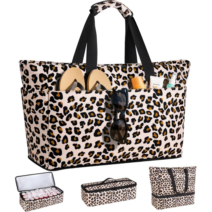 Borsa Da Spiaggia Grande Donna | Impermeabile E Capiente | Con Tante Tasche | 43x38 Cm | Stampi Ananas E Fenicottero | Per Piscina, Viaggi E Palestra