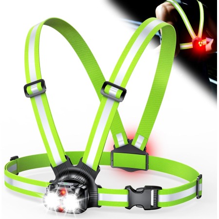 ISEYOU Luce Running 800LM, 6+2 Modalità Luce per Corsa Notturna con Nastro Riflettente, Regolabile di 45°, Impermeabile IPX5 Luci Running Pettorale, Autonomia 4-25 Ore per Ciclismo/Jogging/Campeggio